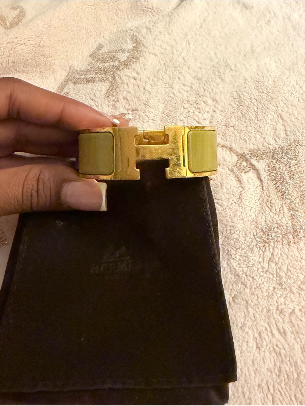 Hermes Clic Clac Bracelet Lime Green Enamel And Gold Large